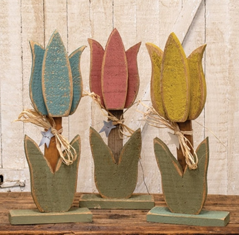 Rustic Wood Tulip On Base (EACH)